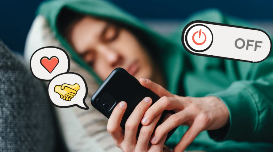 teen in bed on smartphone