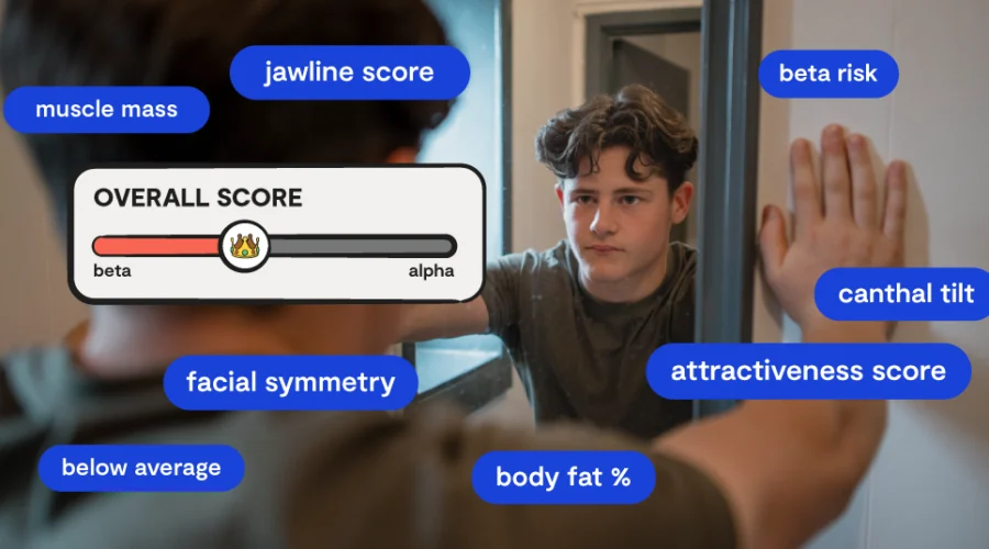 teen boy looking in a mirror