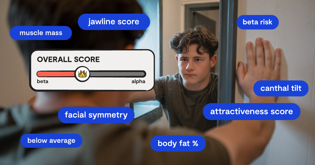 teen boy looking in a mirror