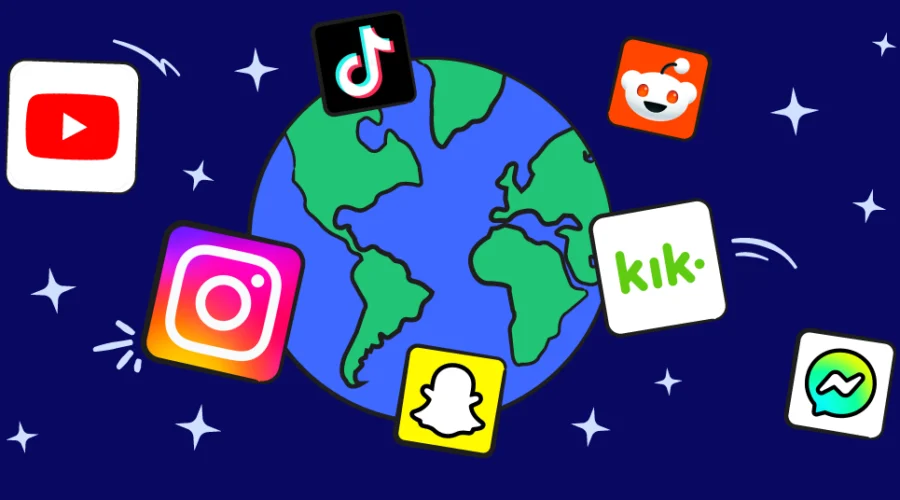 globe with social media icons around it