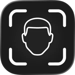 Face scan app icon showing a head outline inside a camera frame