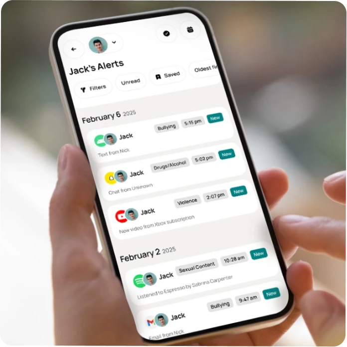 The Bark app showing a child's alerts