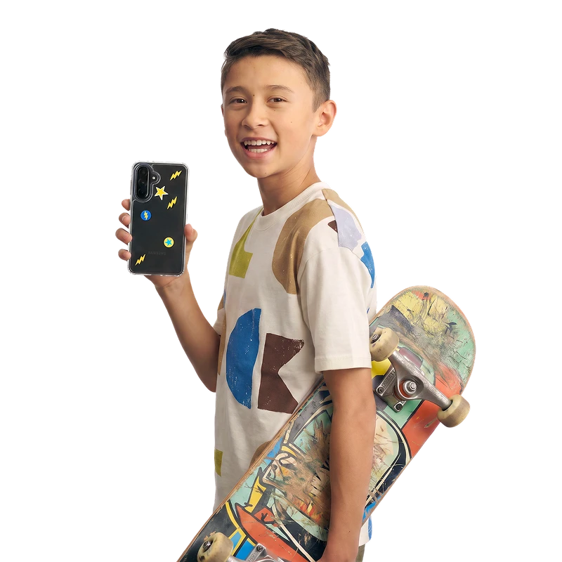A kid holding the Bark Phone