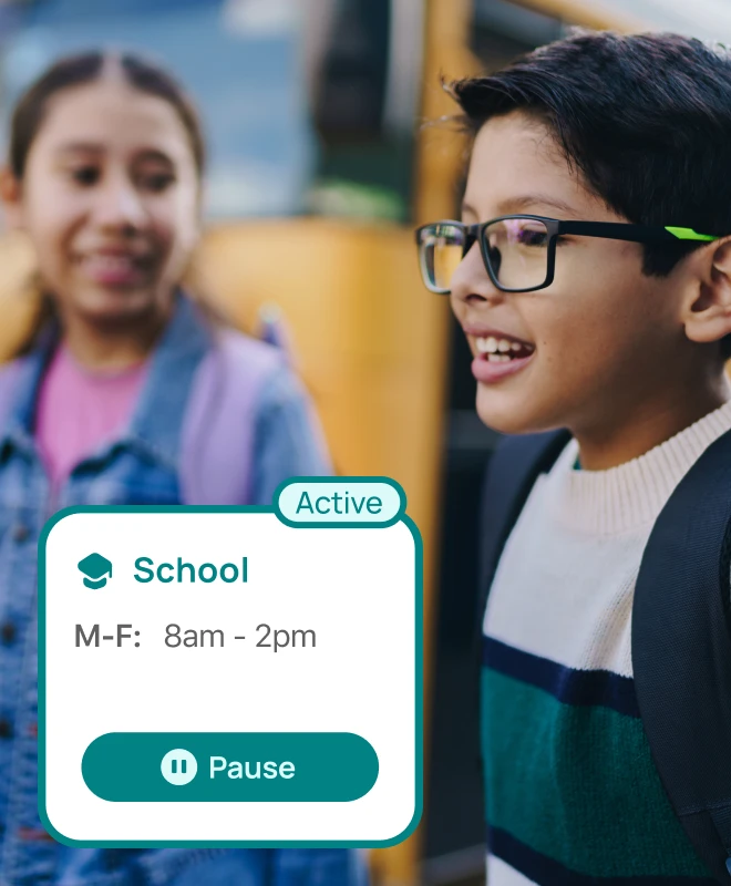 The Bark app showing custom screen time schedules for bedtime, school, and free time