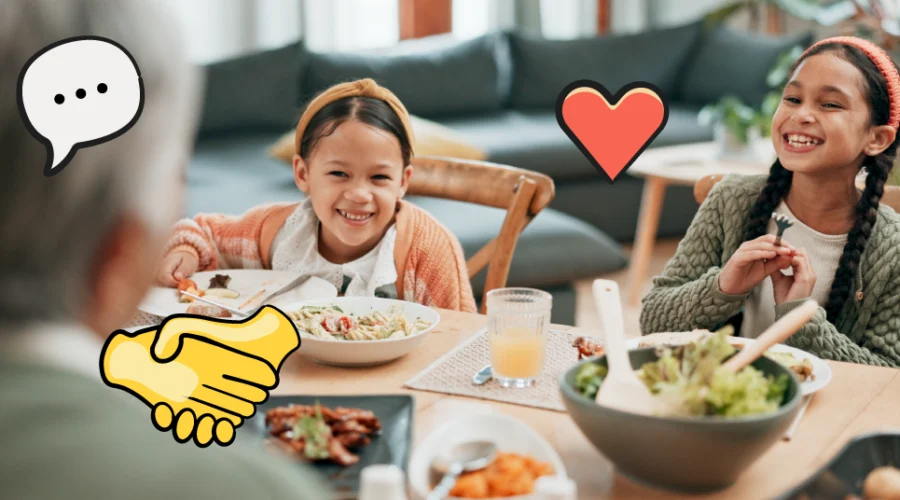 kids sitting at a family table during a meal