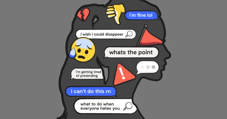 silhouette of a girl with text bubbles