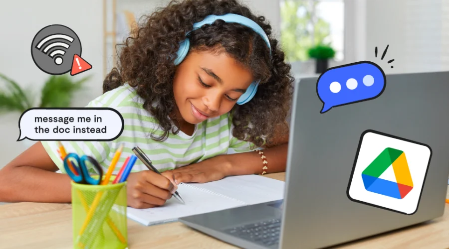girl at laptop doing homework