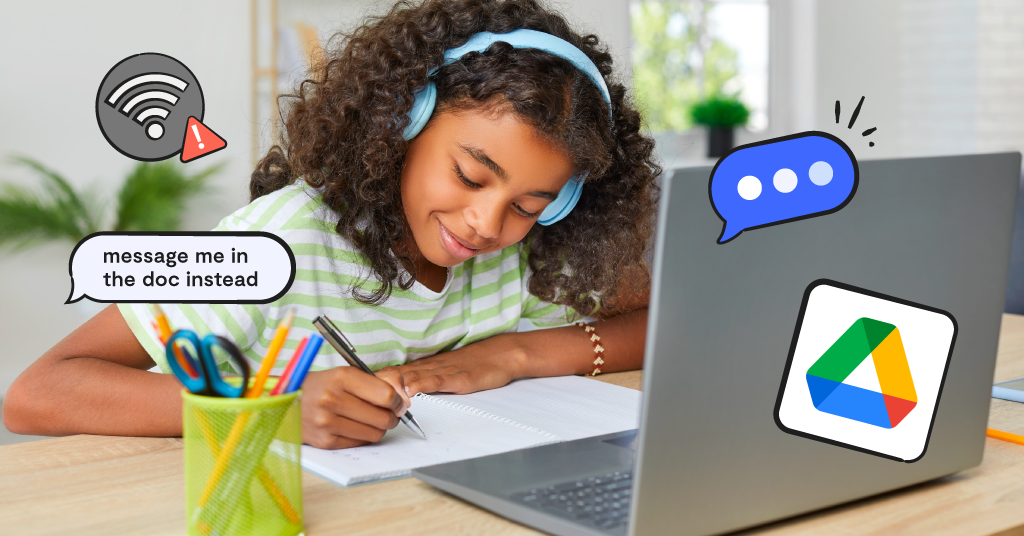 girl at laptop doing homework