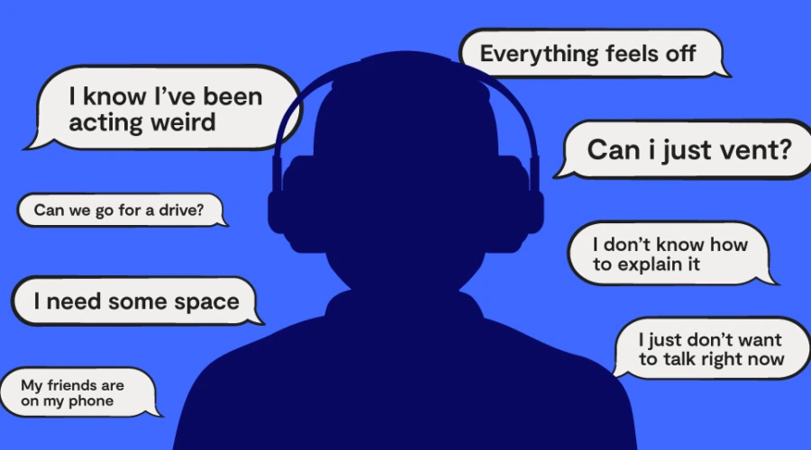 silhouette of a teen with text message bubbles all around