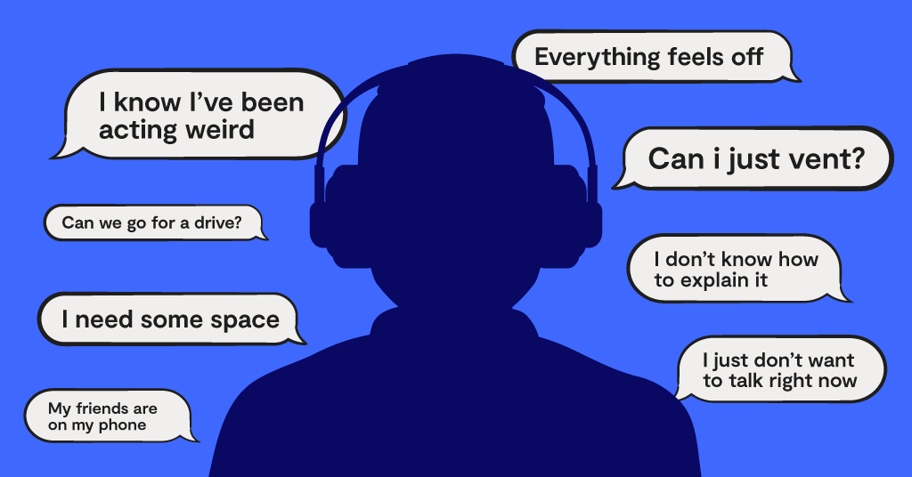 silhouette of a teen with text message bubbles all around