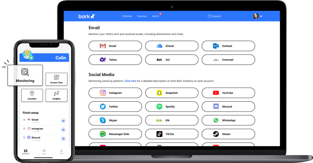Bark dashboard on a laptop and phone